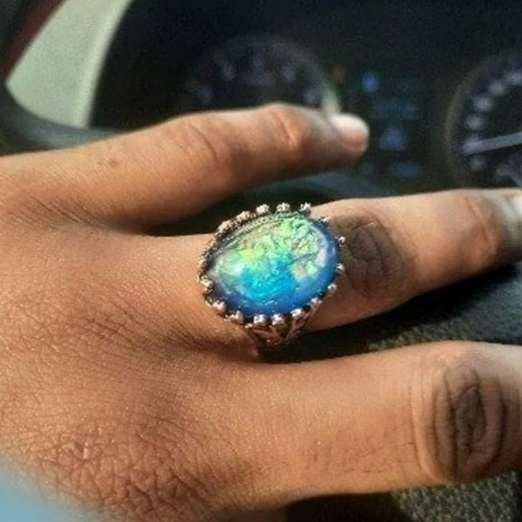 Men's Retro Blue Glass Mosaic Rose Gold Turkish Ring - Picture 7 of 8